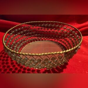 Vintage Elegant Gold Wire Basket with Beaded Accents